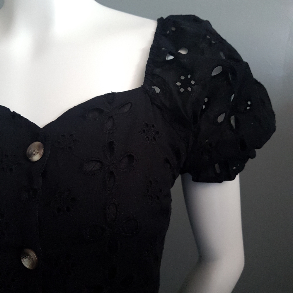 Monteau Black Eyelet Puff Sleeve Mini Dress - Picture 6 of 12